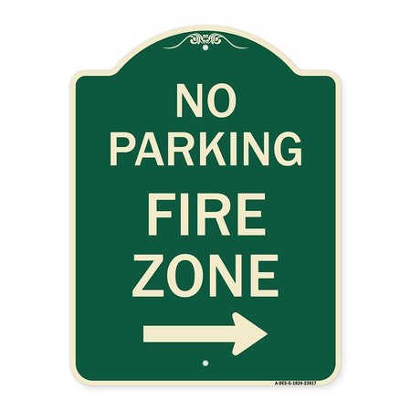 SIGNMISSION No Parking Fire Zone W/ Right Arrow Heavy-Gauge Aluminum Architectural Sign, 24" x 18", G-1824-23617 A-DES-G-1824-23617
